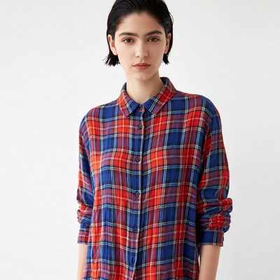 Woman in plaid shirt portrait