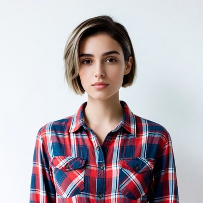 Woman in plaid shirt portrait