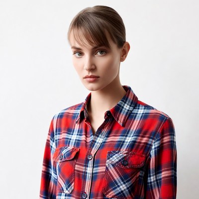 Woman in red plaid shirt