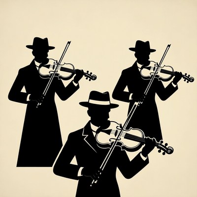Three Men Playing Violins Silhouettes