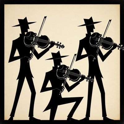 Three Silhouette Men Playing Violins