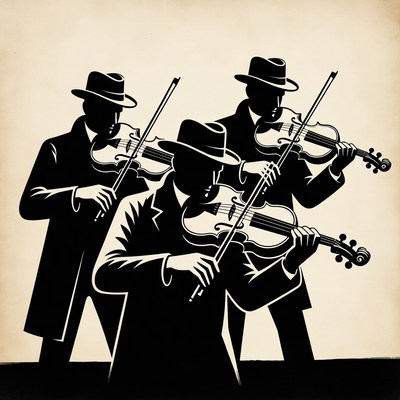 Three Men Playing Violins Silhouette