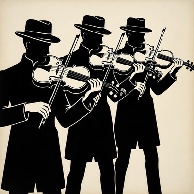 Three Men Playing Violins Silhouette