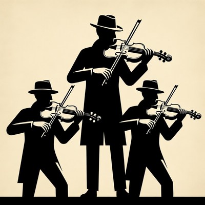 Three Men Playing Violins Silhouette