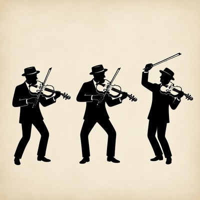 Three Silhouette Men Playing Violins