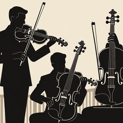 Silhouette musicians playing violin cello