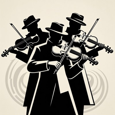 Three Men Playing Violins Silhouette