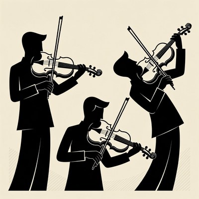 Silhouette men playing violins