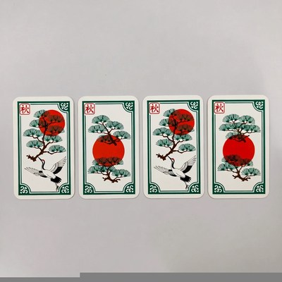 Four Japanese Hanafuda Cards with Cranes