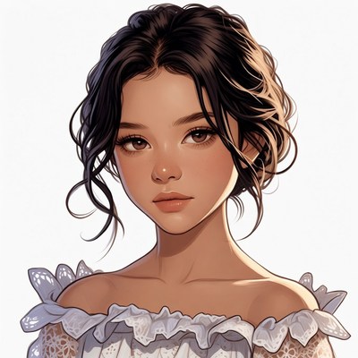 Anime girl with wavy black hair