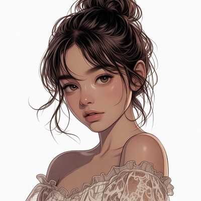 Asian woman with messy bun hairstyle