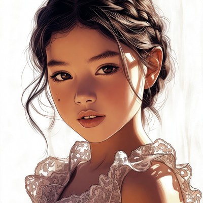 Asian girl with braided hair