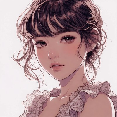 Anime girl with wavy brown hair