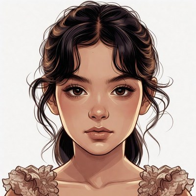 Asian girl with dark wavy hair