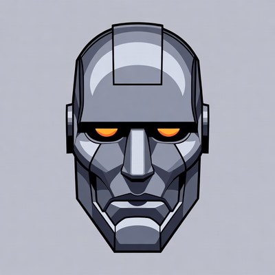 Silver Robot Head with Glowing Eyes