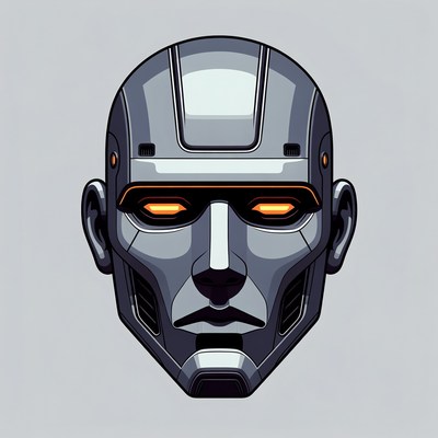 Glowing Orange Eyes Robot Head