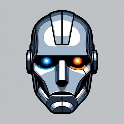 Silver Robot Head with Glowing Eyes