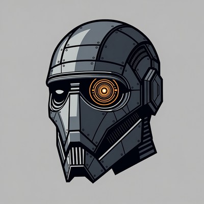 Gray Robot Head with Glowing Eye