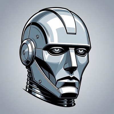 Silver robotic man head illustration
