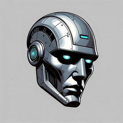 Futuristic Silver Robot Helmet Head