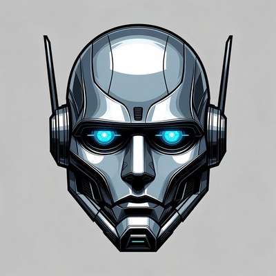 Futuristic Robot Helmet with Glowing Blue Eyes
