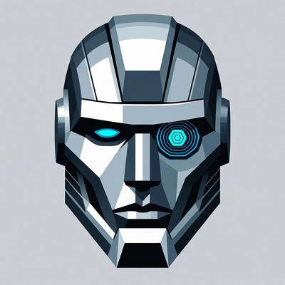 Cyberpunk Robot Head with Glowing Eye