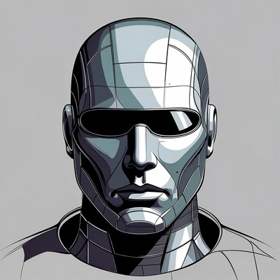 Silver metallic robot head illustration