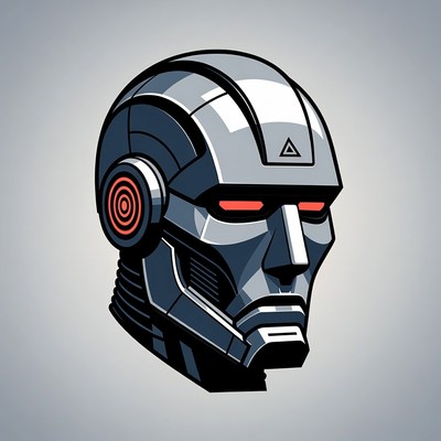 Silver Robot Head with Red Eyes