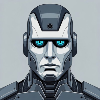 Futuristic Robot Head with Blue Eyes