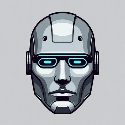 Silver Robot Head with Glowing Eyes