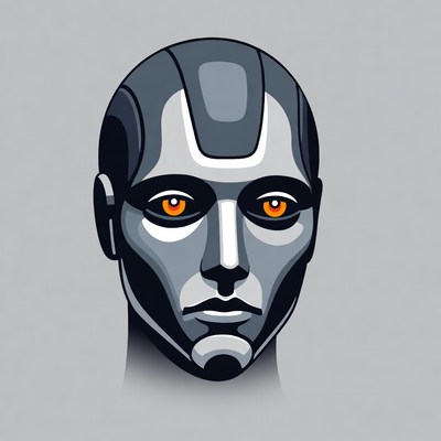 Futuristic Robot Head with Glowing Orange Eyes