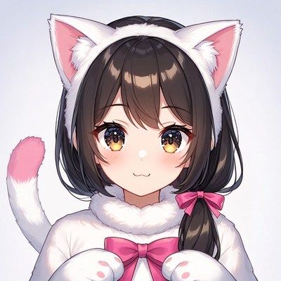 Anime girl in white cat costume