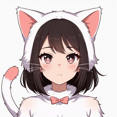 Anime girl in white cat ears hood