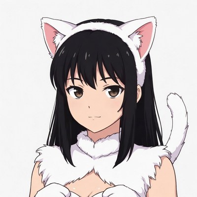 Anime girl in white cat ears costume