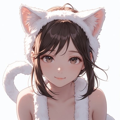 Anime girl with white cat ears