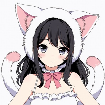 Anime girl wearing cat ears hood