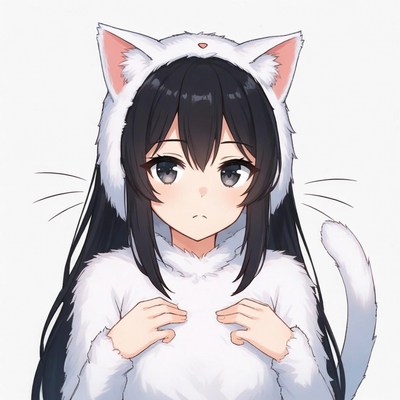 Anime girl in white cat hoodie