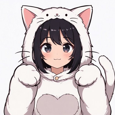 Anime girl in white cat hoodie