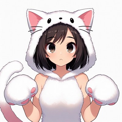 Anime girl in white cat costume