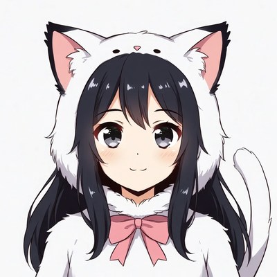Anime girl wearing cat ears hood