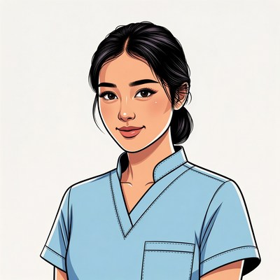 Asian woman in blue nurse uniform