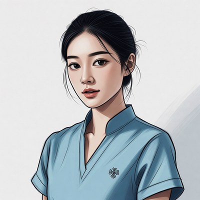 Asian woman in blue qipao