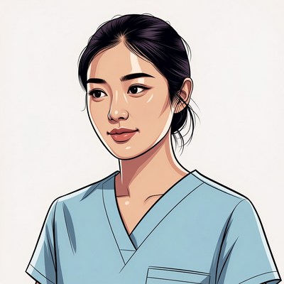 Asian woman in blue nurse uniform
