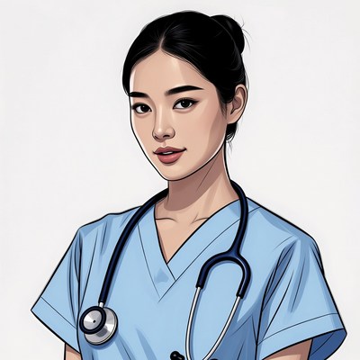 Asian nurse with stethoscope illustration