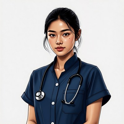 Asian nurse with stethoscope illustration