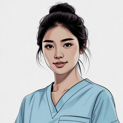 Asian woman in blue nurse uniform
