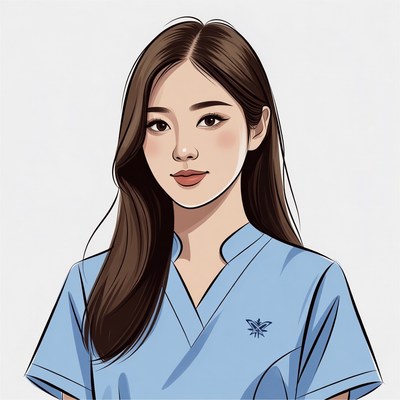 Asian woman in blue nurse uniform