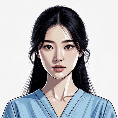 Asian woman in blue nurse uniform