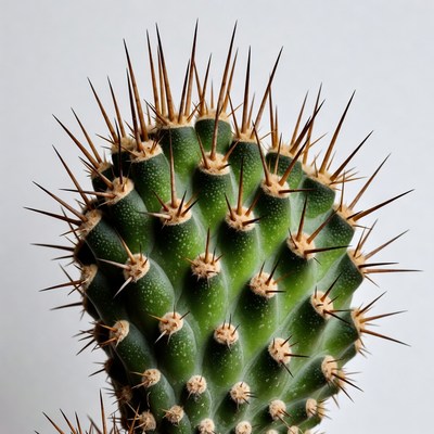 Spiny Green Cactus on White Background