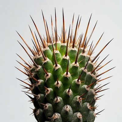 Spiny Green Cactus on White Background